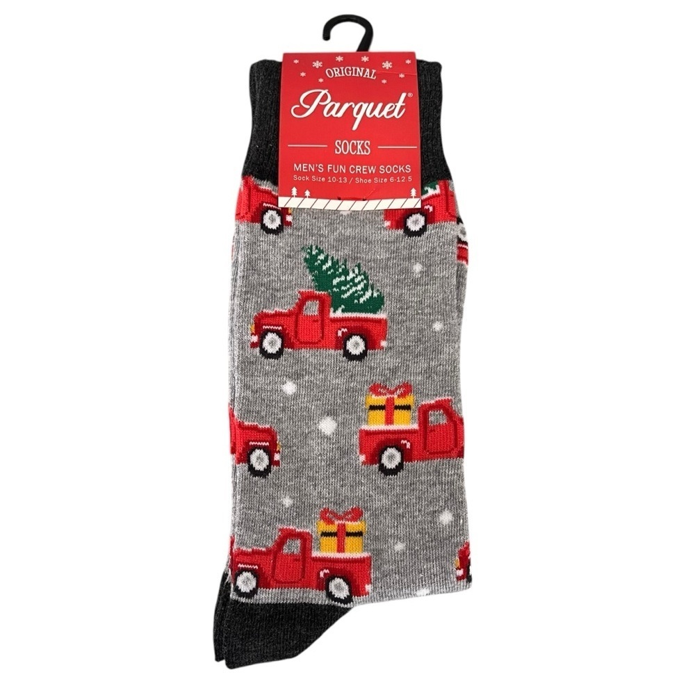Parquet Socks Christmas Pick Up Truck Men's Size 10-13 Stretch Novelty Easy Care